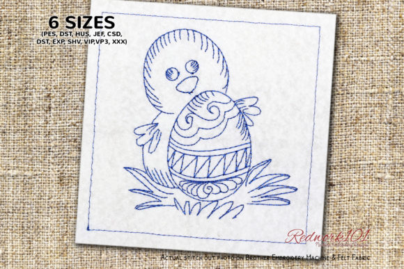 Baby Chicken with Egg Easter Redwork