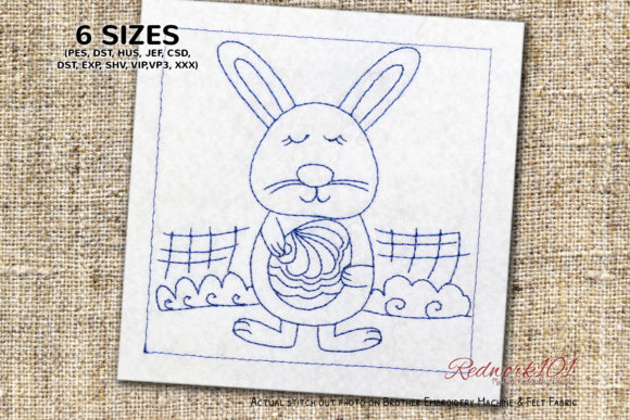 Bunny Holding Egg of Easter Redwork