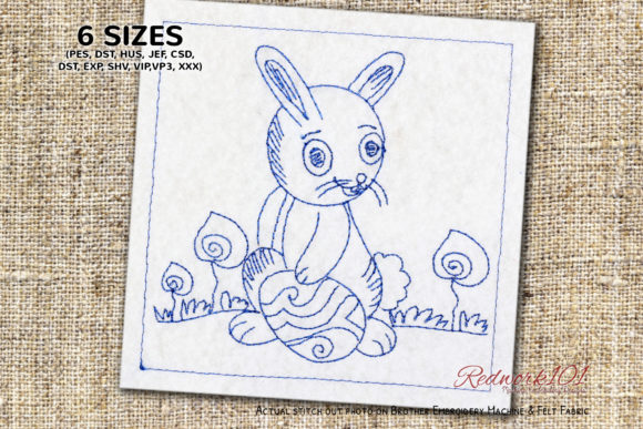 Bunny with Decorated Egg Redwork