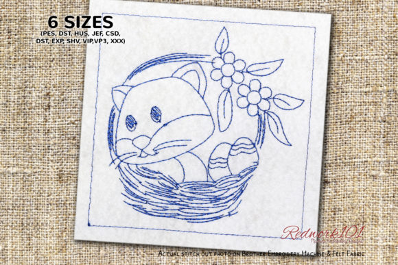 Cat in Easter Basket Redwork