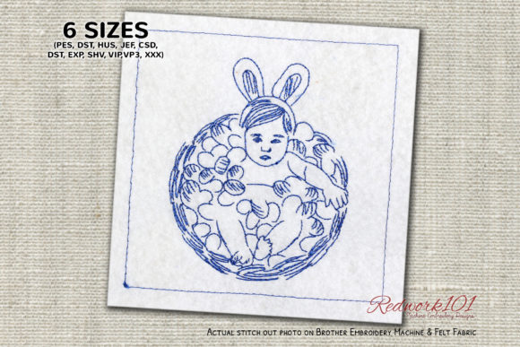 Easter Basket with Baby Redwork
