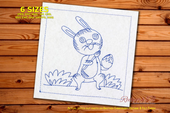 Easter Bunny Painting Egg Redwork