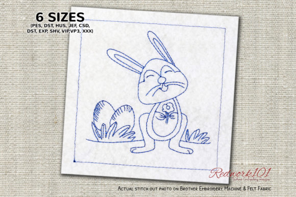 Easter Bunny with Flower Redwork