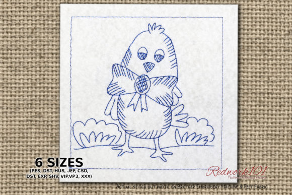 Easter Chick with Bow Redwork