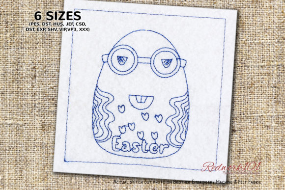 Easter Egg with Glasses Redwork Design