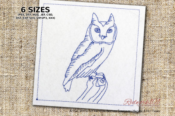 Owl Sitting Upon a Tree Branch Redwork