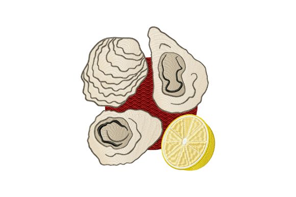 Oysters and Lemon Embroidery Design